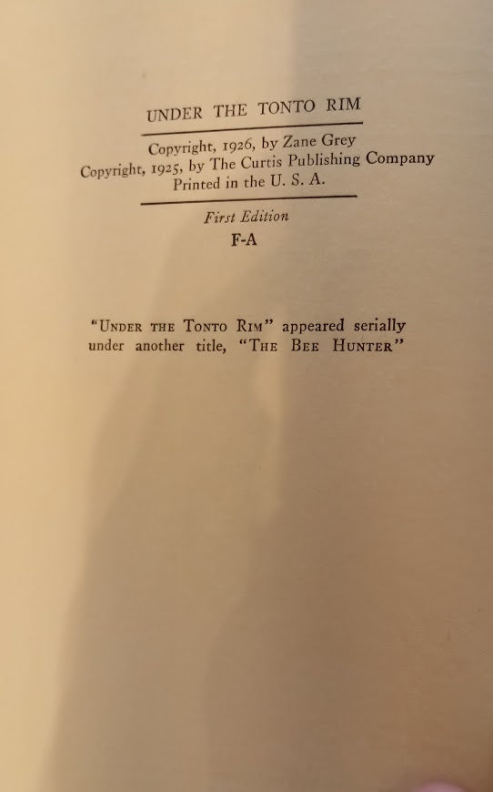 Under The Tonto Rim by Zane Grey - First Edition 1925