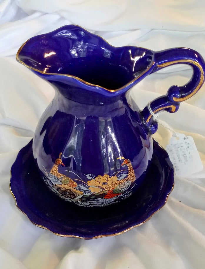 Japanese Cobalt Blue Pitcher & Bowl