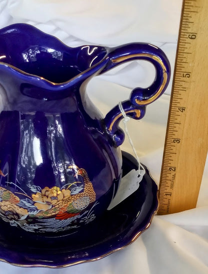 Japanese Cobalt Blue Pitcher & Bowl