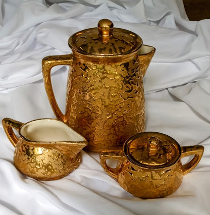 McCoy 24K Gold Coffeepot Creamer Sugar Set 1950's