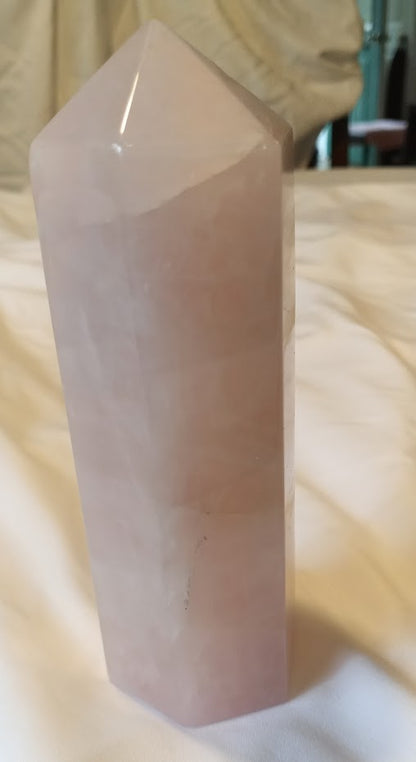 Rose Quartz Tower Point 6 Side Faceted -  #3 Beautiful Pale Pink - Large 1.07lbs