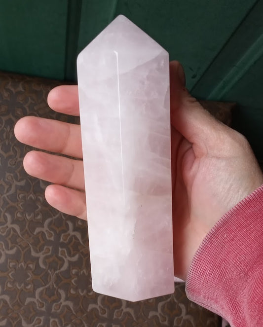 Rose Quartz Tower Point 6 Side Faceted -  #3 Beautiful Pale Pink - Large 1.07lbs