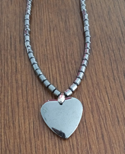 Hematite 18" Necklace with Heart Pendant