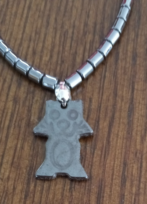 Hematite 16" Necklace with Cat Pendant