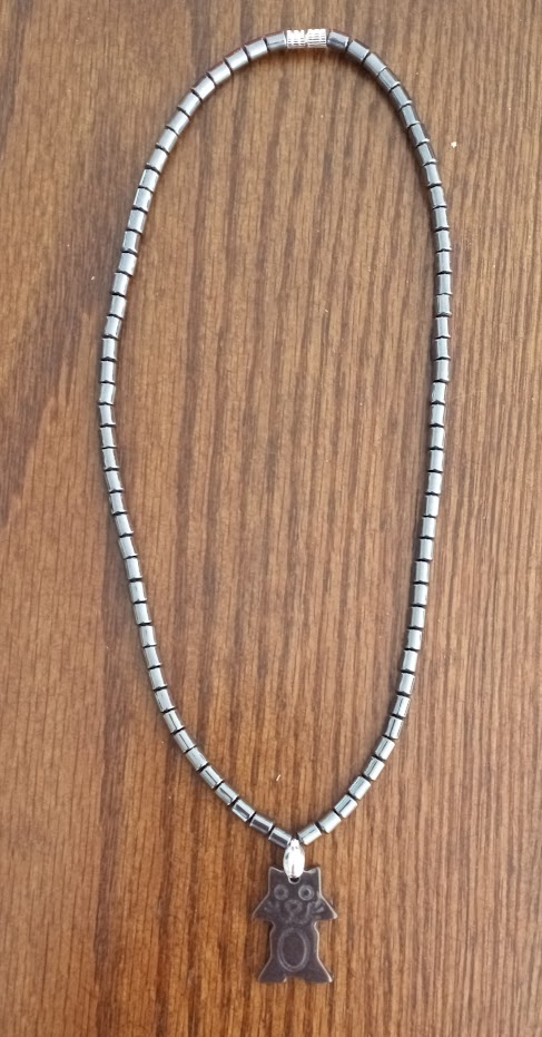 Hematite 16" Necklace with Cat Pendant