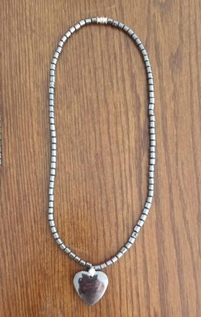 Hematite 18" Necklace with Heart Pendant